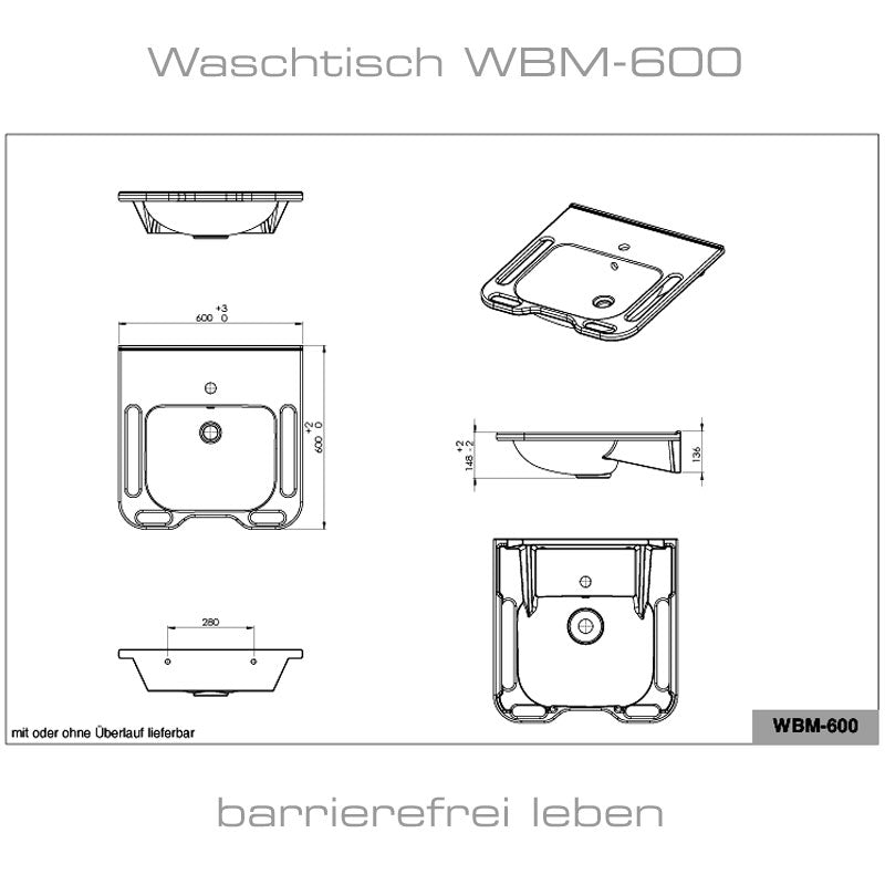 Waschtisch WBM-600 (WBM-602), Waschbecken, barrierefreies wohnen